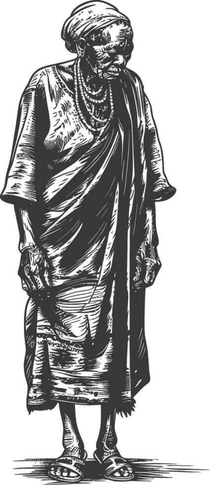 native African tribe elderly woman with engraving style black color only vector