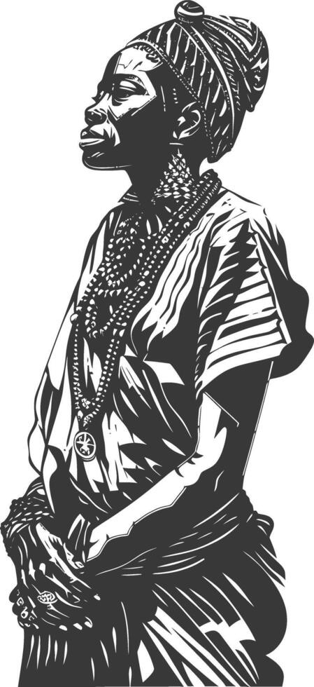 native African tribe woman with engraving style black color only vector
