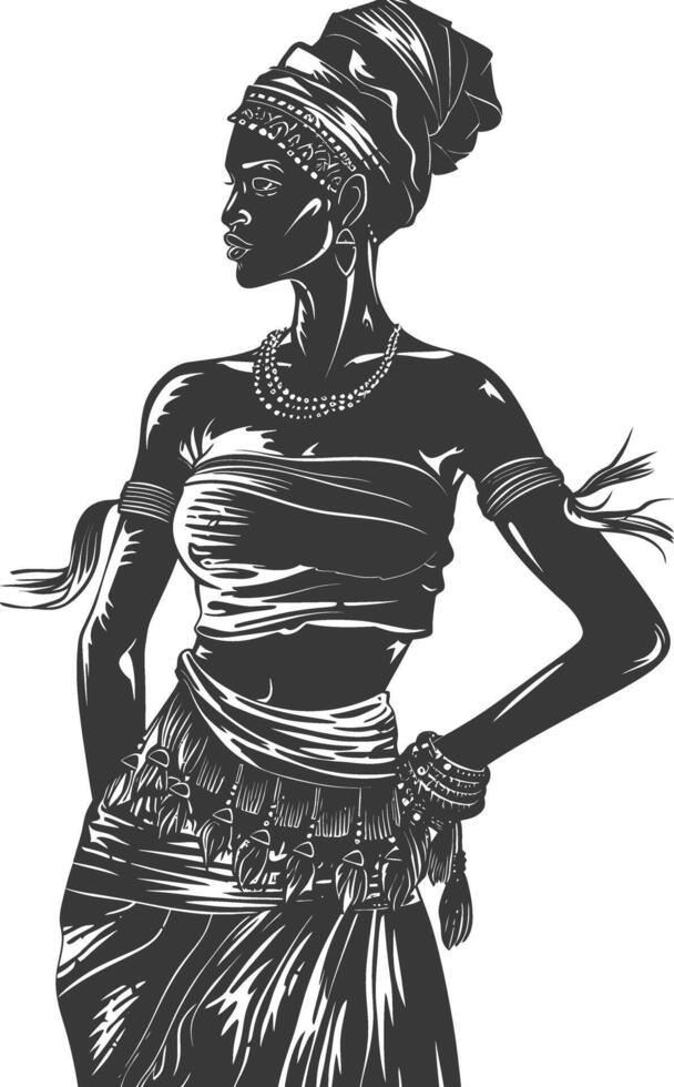 native African tribe woman with engraving style black color only vector