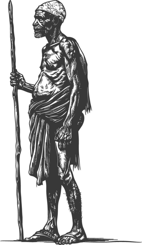 native African tribe elderly man with engraving style black color only vector