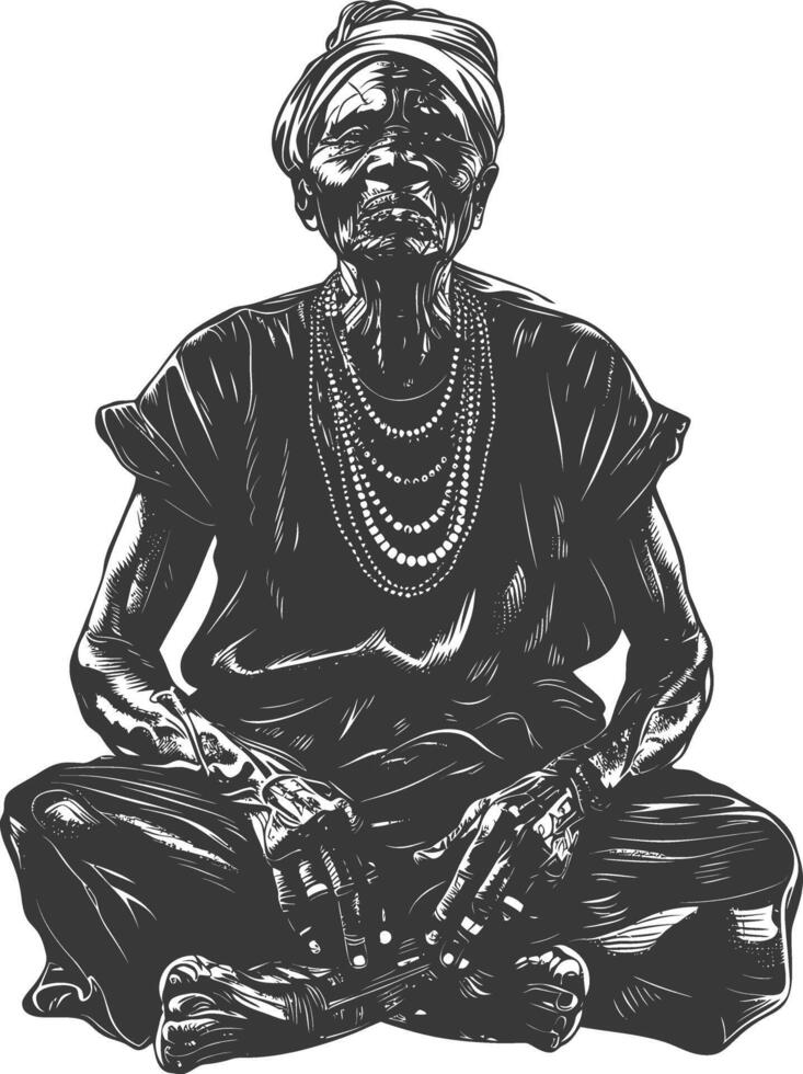 native African tribe elderly woman with engraving style black color only vector