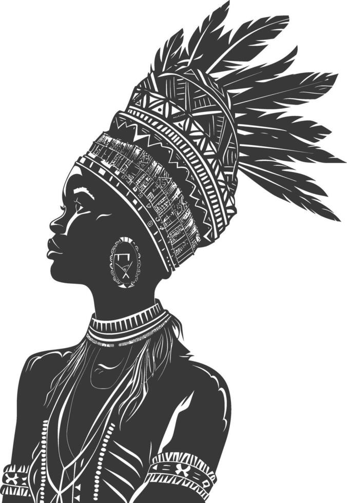 native African tribe woman with engraving style black color only vector