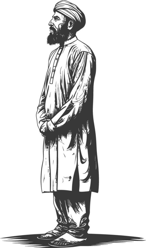 muslim man with engraving style black color only vector