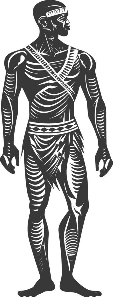 native African tribe man with engraving style black color only vector