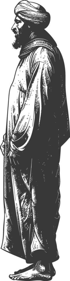muslim man with engraving style black color only vector