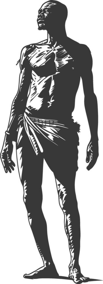 native African tribe man with engraving style black color only vector