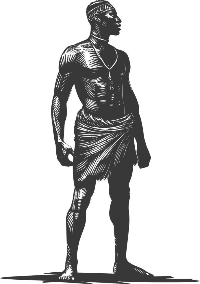 native African tribe man with engraving style black color only vector