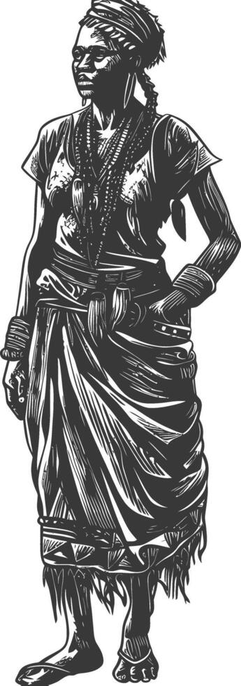 native African tribe woman with engraving style black color only vector