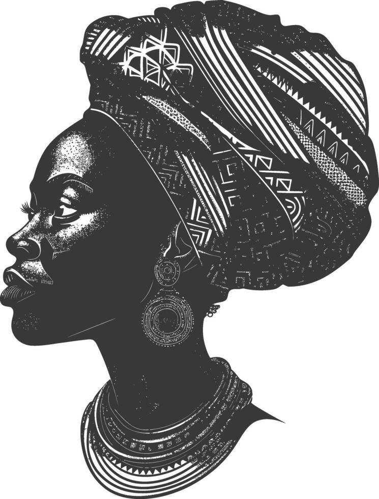 native African tribe woman with engraving style black color only vector