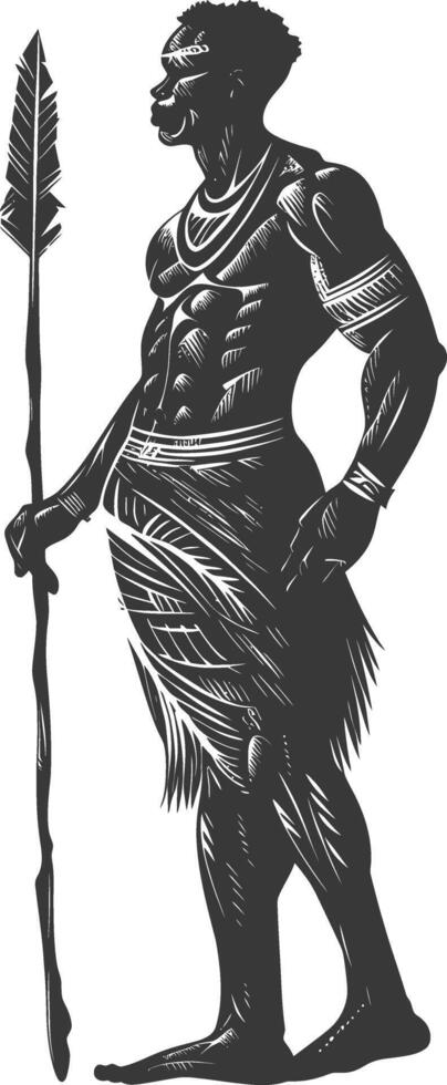 native African tribe man with engraving style black color only vector