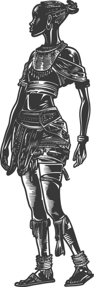 native African tribe woman with engraving style black color only vector