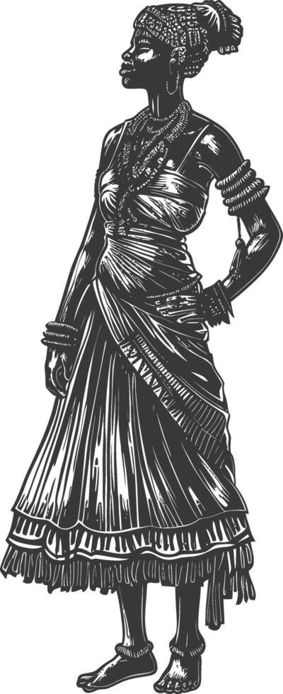 native African tribe woman with engraving style black color only vector