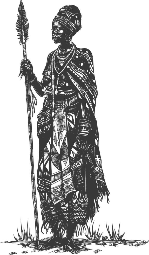 native African tribe woman with engraving style black color only vector