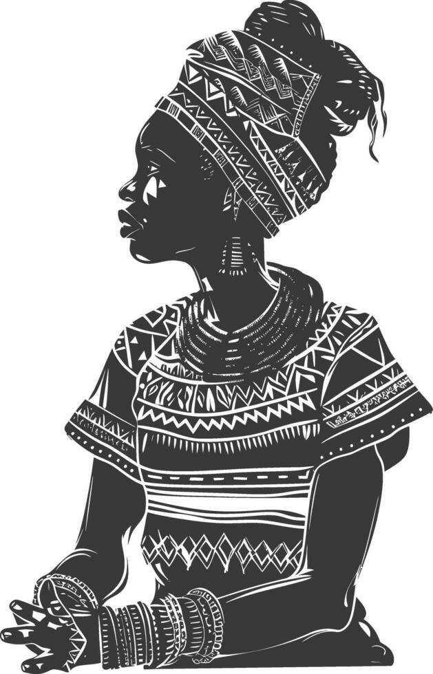 native African tribe woman with engraving style black color only vector
