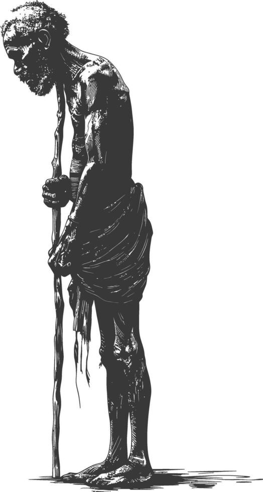 native African tribe elderly man with engraving style black color only vector