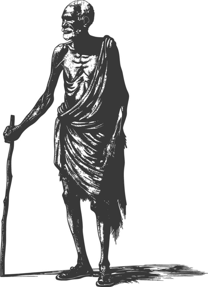 native African tribe elderly man with engraving style black color only vector