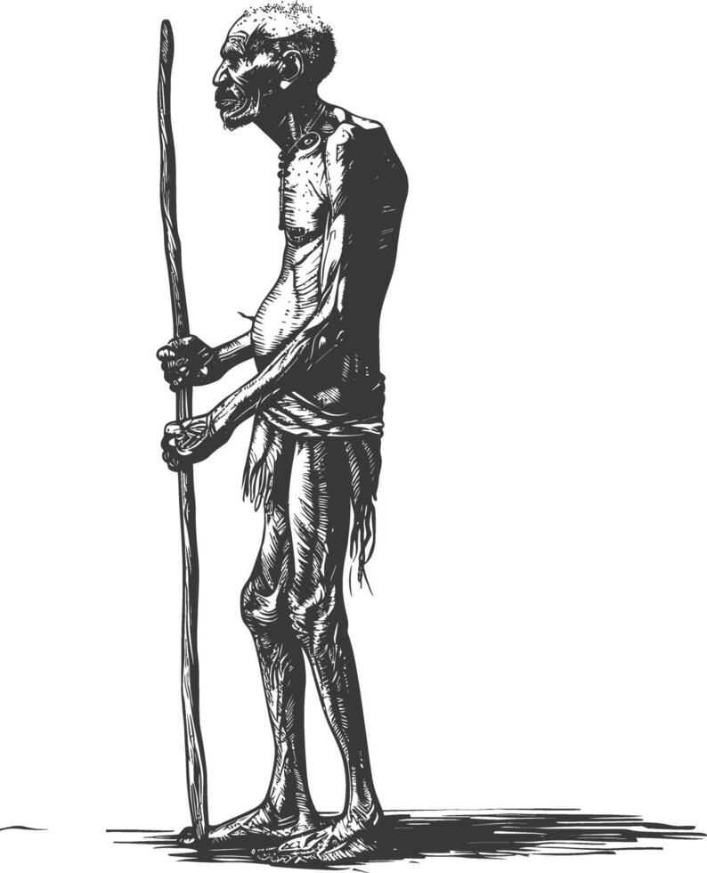 native African tribe elderly man with engraving style black color only vector
