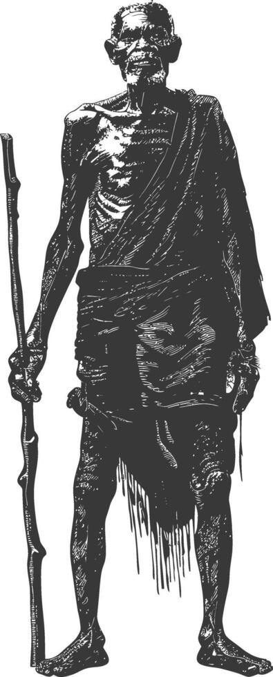 native African tribe elderly man with engraving style black color only vector