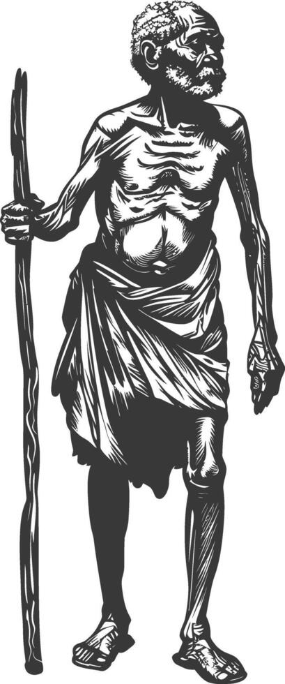native African tribe elderly man with engraving style black color only vector