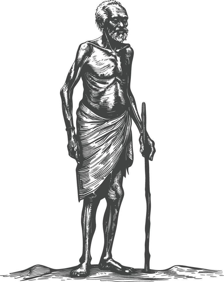 native African tribe elderly man with engraving style black color only vector