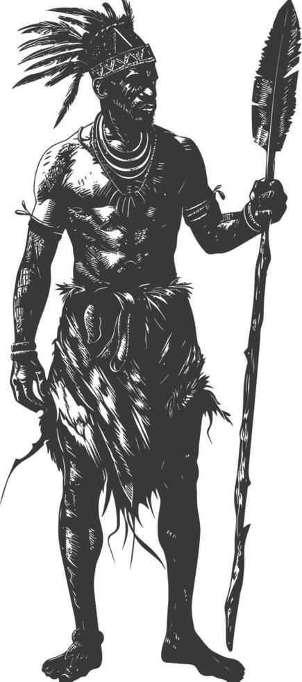 native African tribe man with engraving style black color only vector