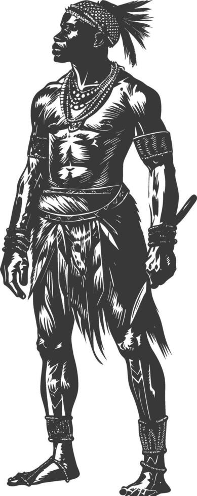 native African tribe man with engraving style black color only vector