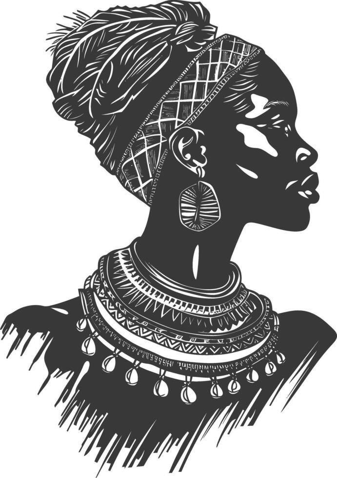 native African tribe woman with engraving style black color only vector