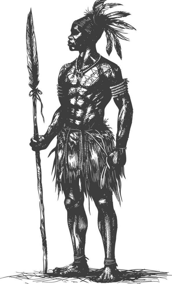 native African tribe man with engraving style black color only vector