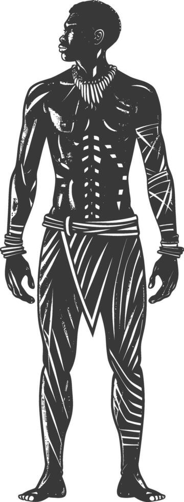 native African tribe man with engraving style black color only vector