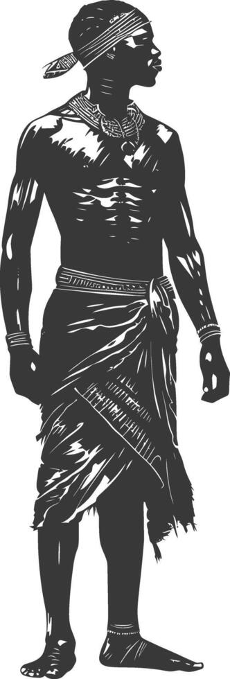 native African tribe man with engraving style black color only vector
