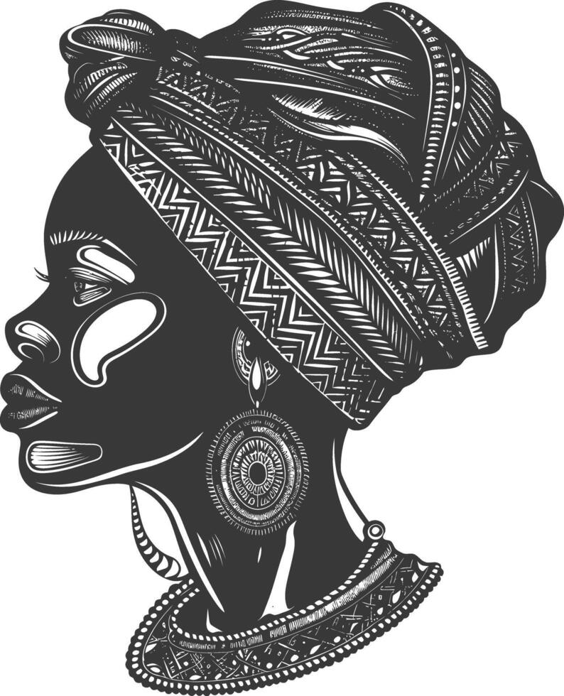 native African tribe woman with engraving style black color only vector