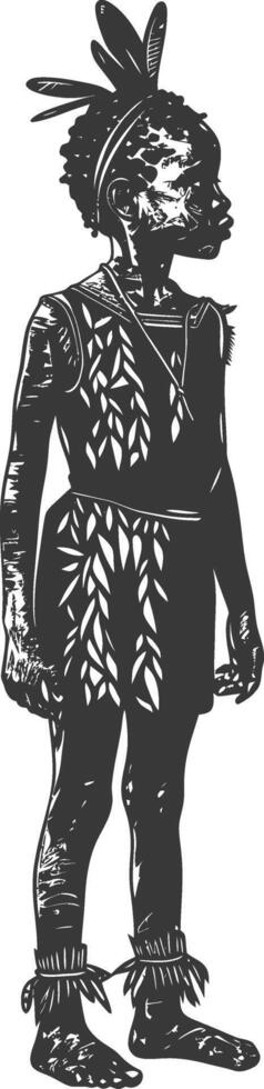 native African tribe little girl with engraving style black color only vector