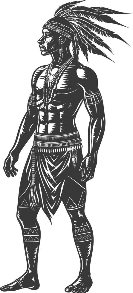 native African tribe man with engraving style black color only vector