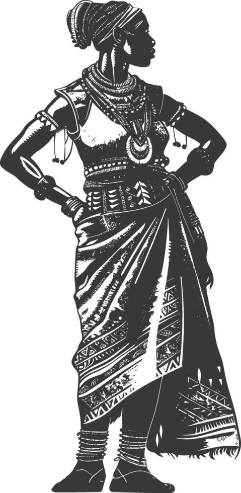 native African tribe woman with engraving style black color only vector
