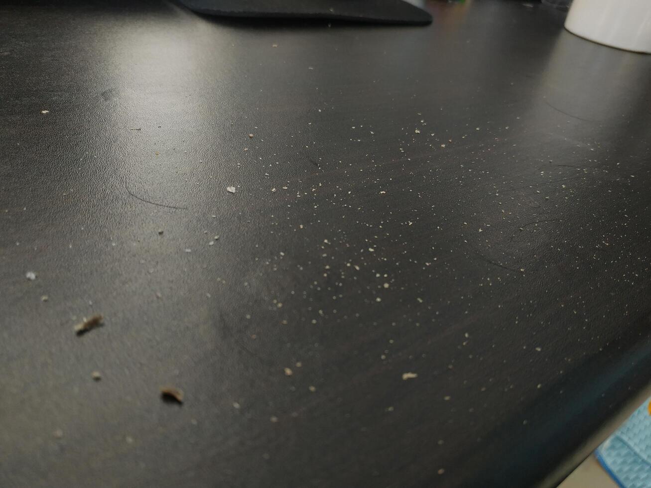 Hair dandruff dirt on the table. Dandruff Problem. Closed up. photo