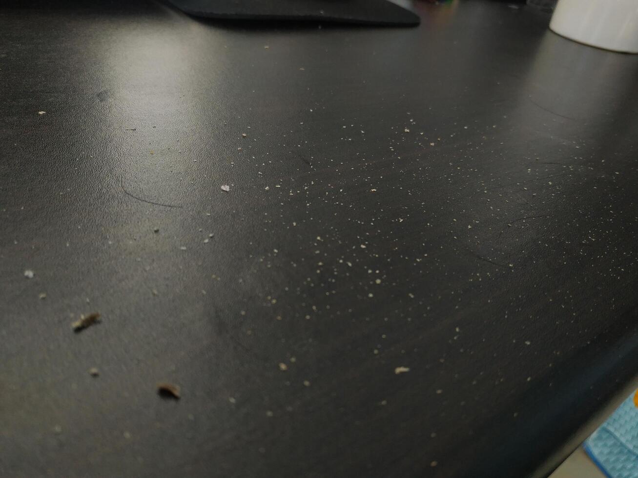Hair dandruff dirt on the table. Dandruff Problem. Closed up. photo