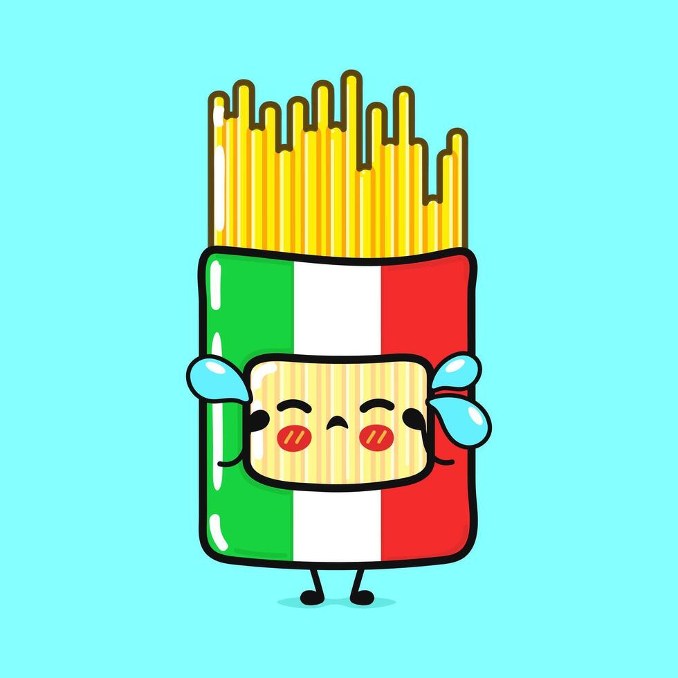 Crying Pack Spaghetti character. Hand drawn cartoon kawaii character illustration icon. Isolated on blue background. Sad Pack Spaghetti character concept vector