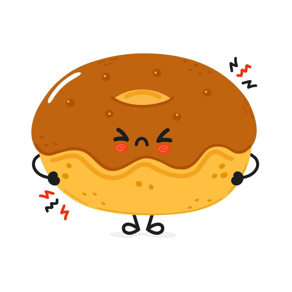 Cute angry Donut character. Hand drawn cartoon kawaii character illustration icon. Isolated on white background. Sad Donut character concept vector
