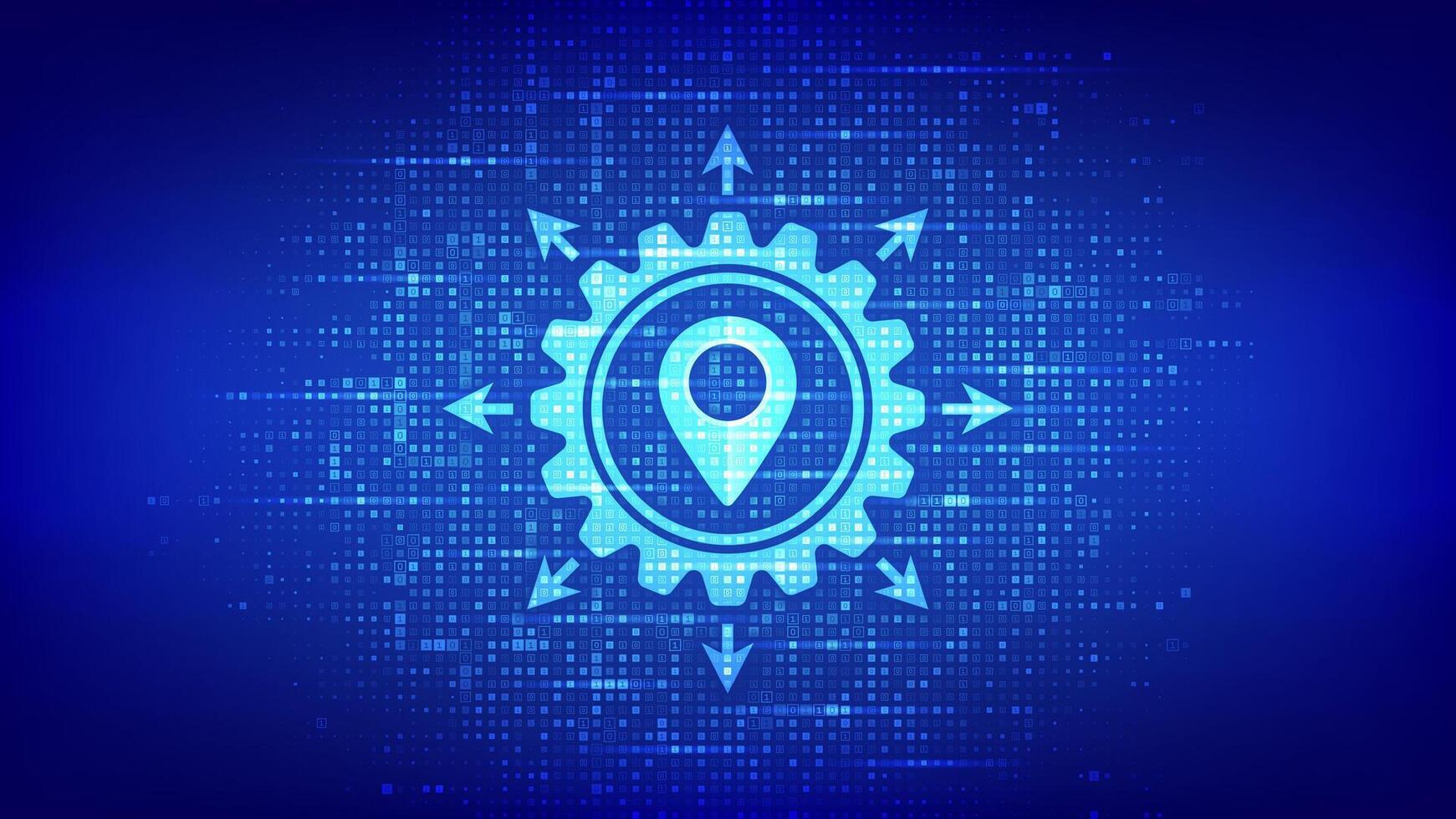 Logistics management icon made with binary code. Smart logistics and transportation. Logistic global network distribution. Digital code background with digits 1.0. Illustration. vector