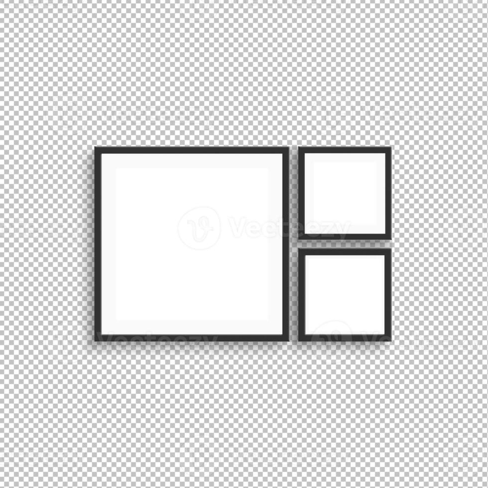 Three square frame mock up isolated on transparent background. 3d rendering. photo