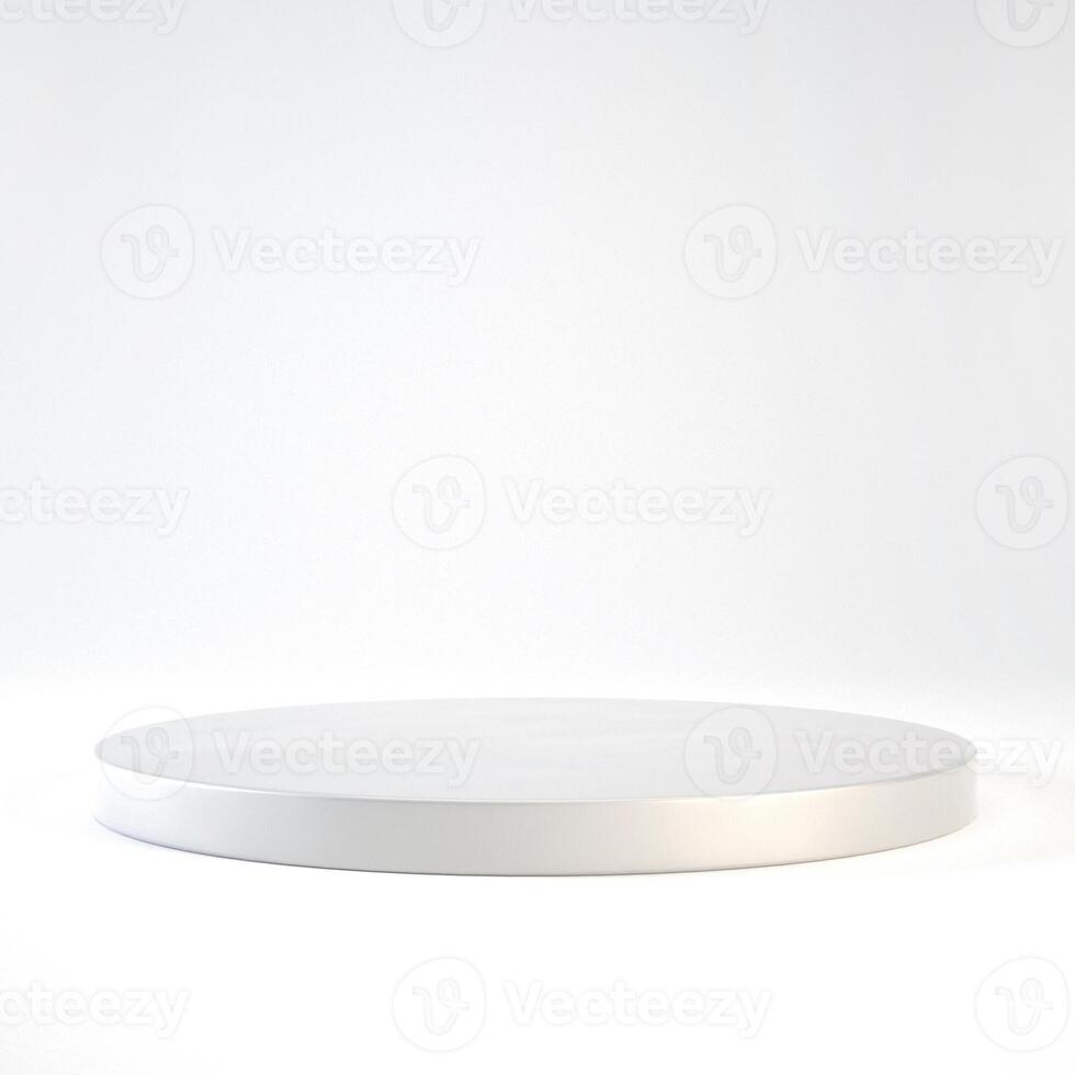 Empty silver podium or pedestal display on white background with cylinder stand concept. Blank product shelf standing backdrop. 3D rendering. photo