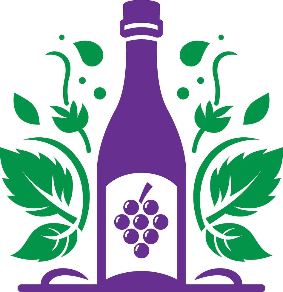 a bottle of wine made with grapes vector