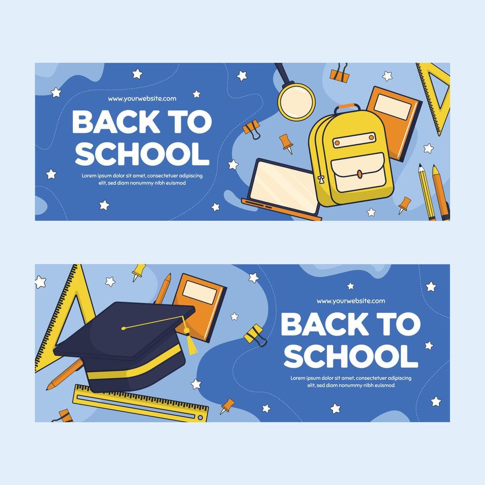 Flat back to school horizontal banners set template back to school banners set vector