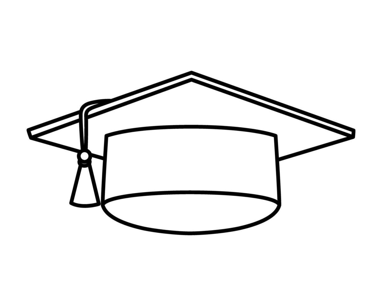 Minimalist graduation cap icon. Graduation hat is a headdress for the graduation ceremony. Black outline of the graduation hat with a tassel hanging off the side of the mortarboard. vector