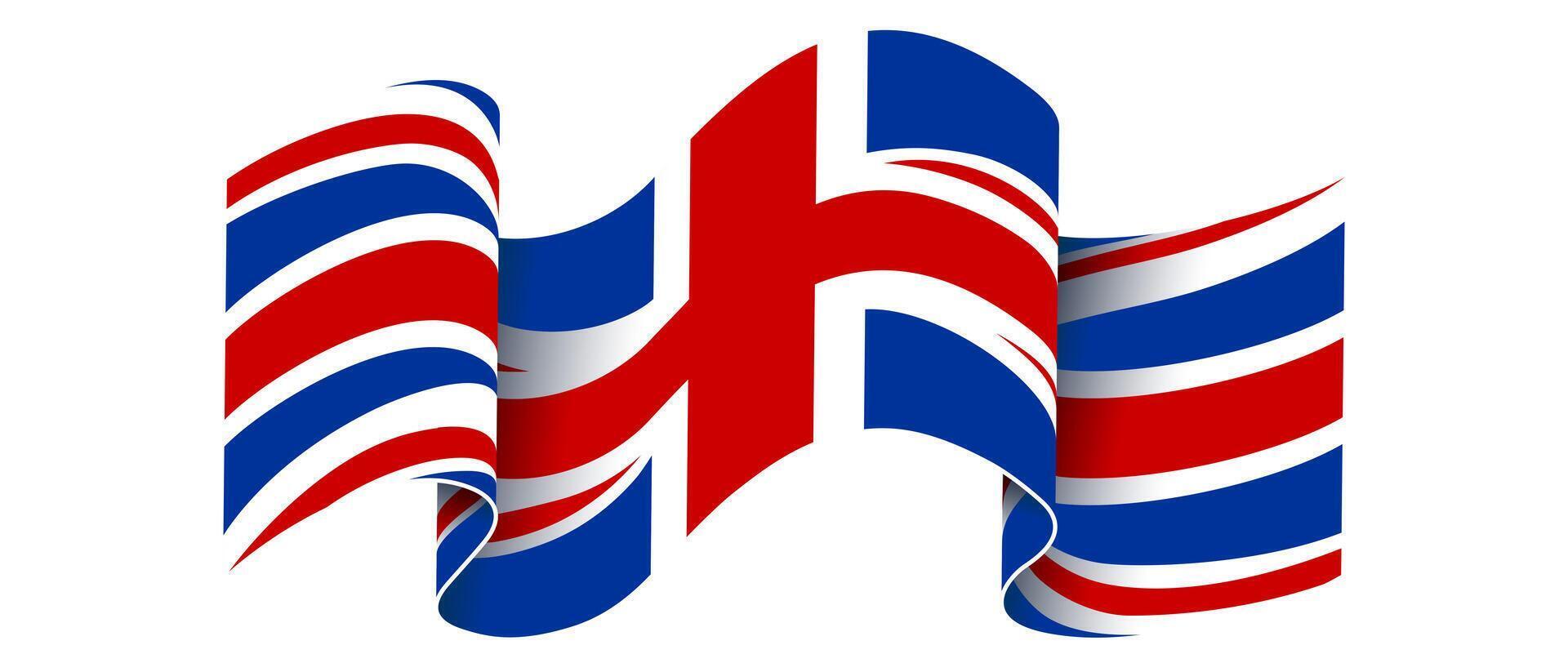 A waving british flag on white background. Banner with waving United Kingdom flag. RGB colors red, blue,white. vector