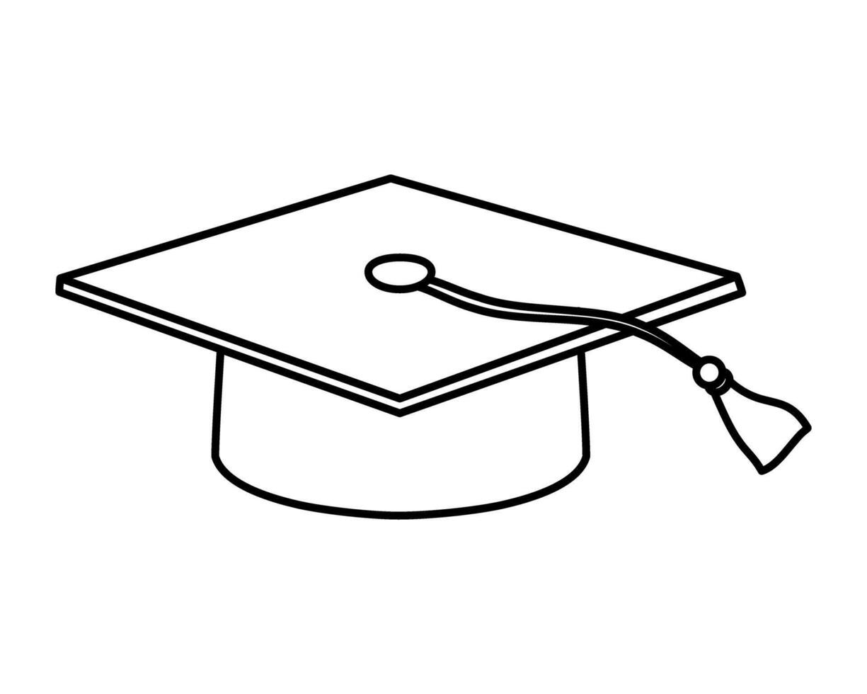 Simple black outline graduation cap icon. Graduation hat is a headdress for the graduation ceremony. Black outline of the graduation hat with a tassel hanging off the side of the mortarboard. vector