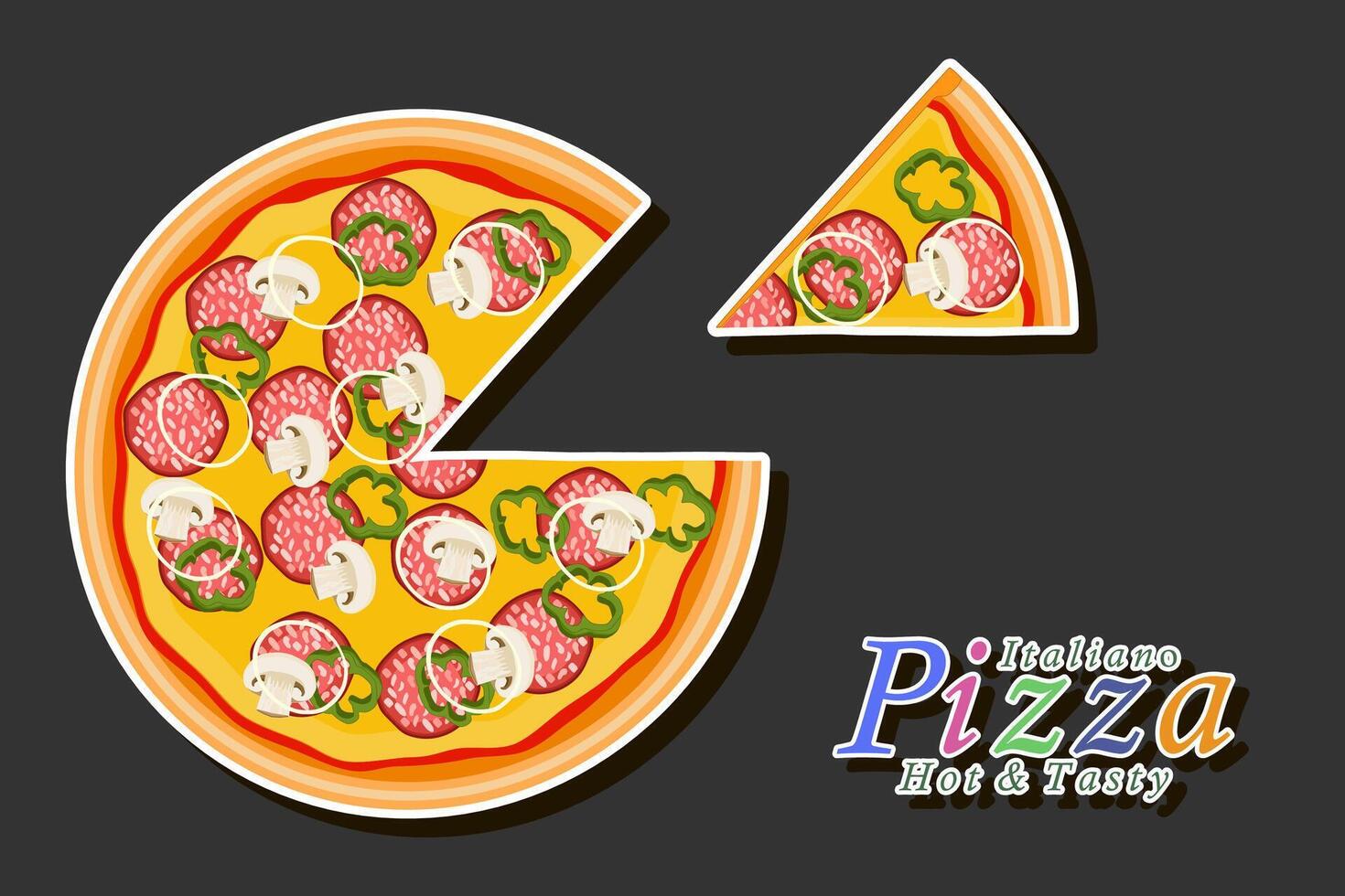 Illustration on theme big hot tasty pizza to pizzeria menu vector