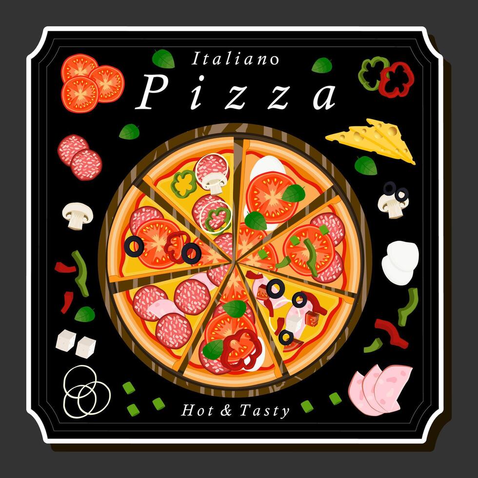 Illustration on theme big hot tasty pizza to pizzeria menu vector