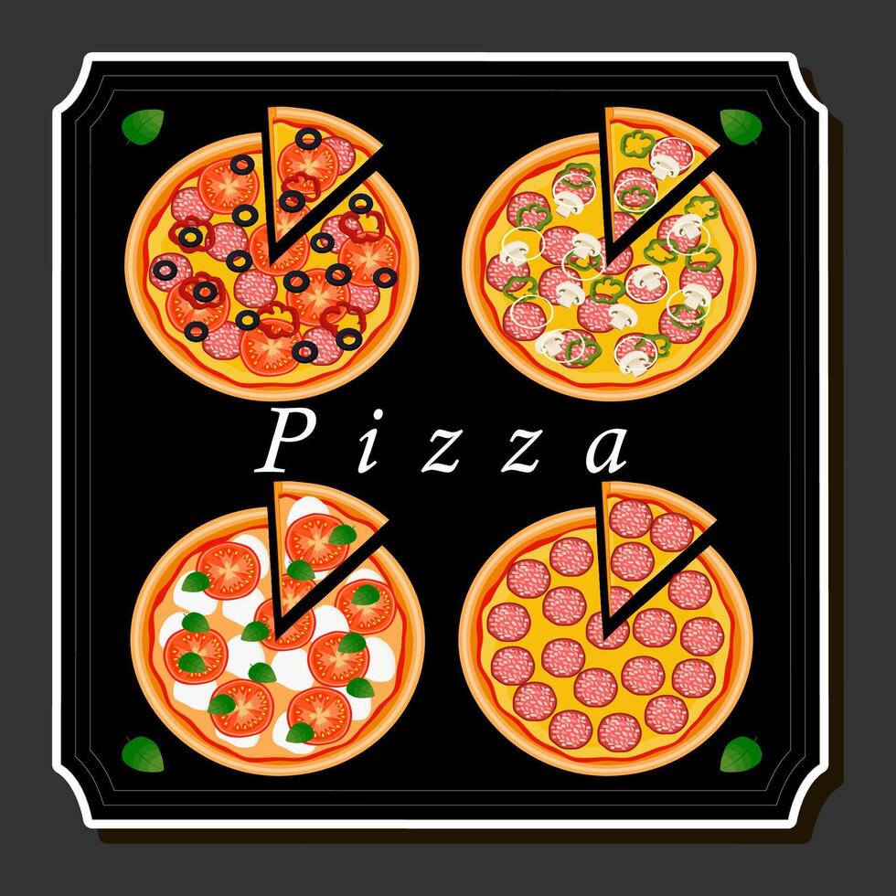 Illustration on theme big hot tasty pizza to pizzeria menu vector