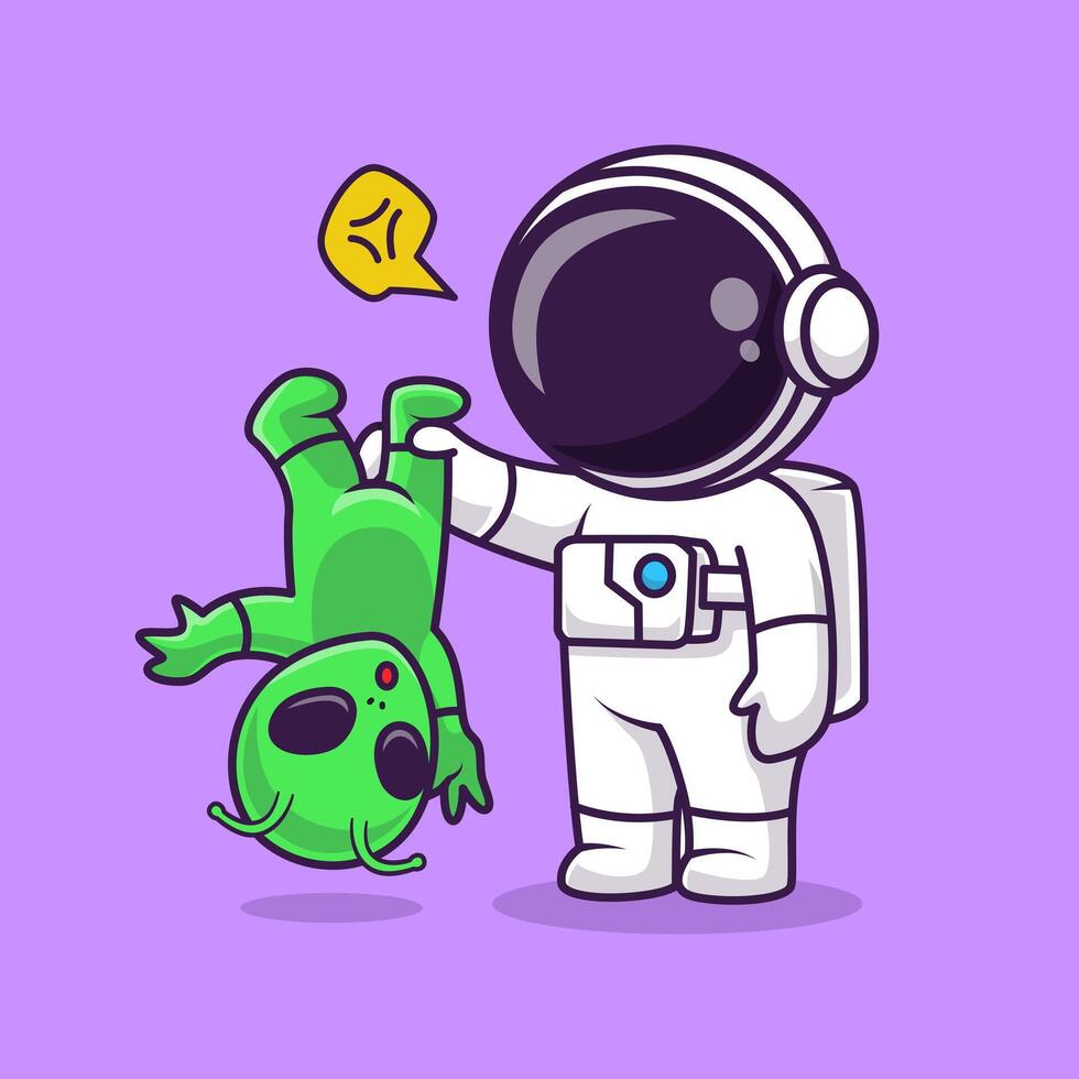 Cute Astronaut Catching Alien Cartoon vector